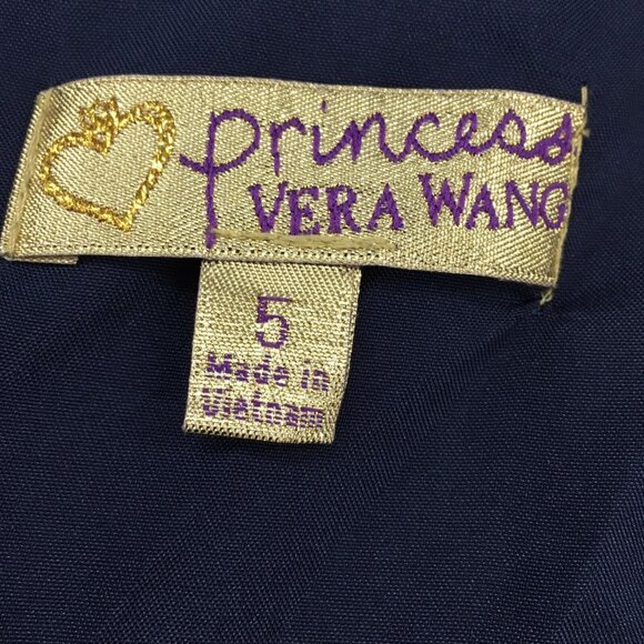 Princess Vera Wang Dress Navy Blue Zip Sleeveless Size 5 Tie Waist Crinkle Rayon - Picture 7 of 10